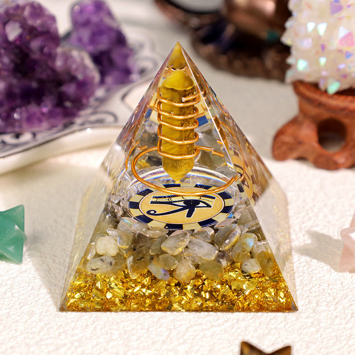 Olivenorma Tiger Eye Labradorite Occhio di Horus Piramide di Orgone