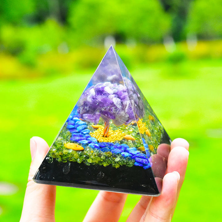 Olivenorma Ametista Peridoto Ossidiana Lapislazzuli Albero della vita Orgone Piramide