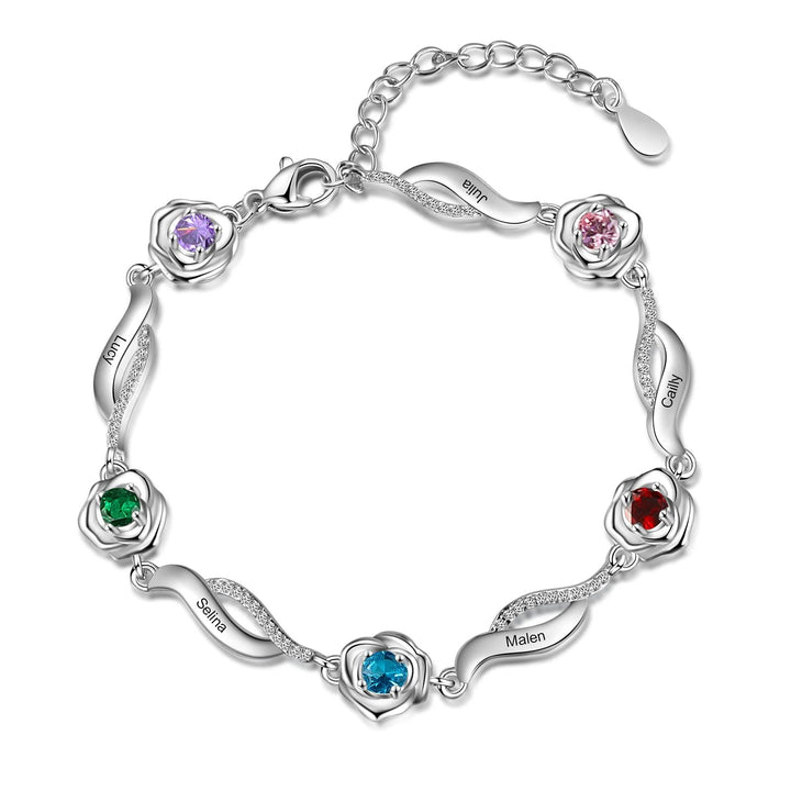 Olivenorma Bracciale con ciondolo a forma di catena con fiore di rosa inciso e pietra portafortuna