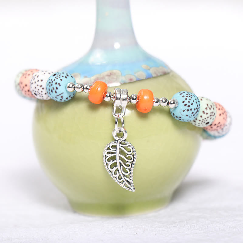 Set di braccialetti di perle con ciondolo a forma di cuore e foglia Olivenorma