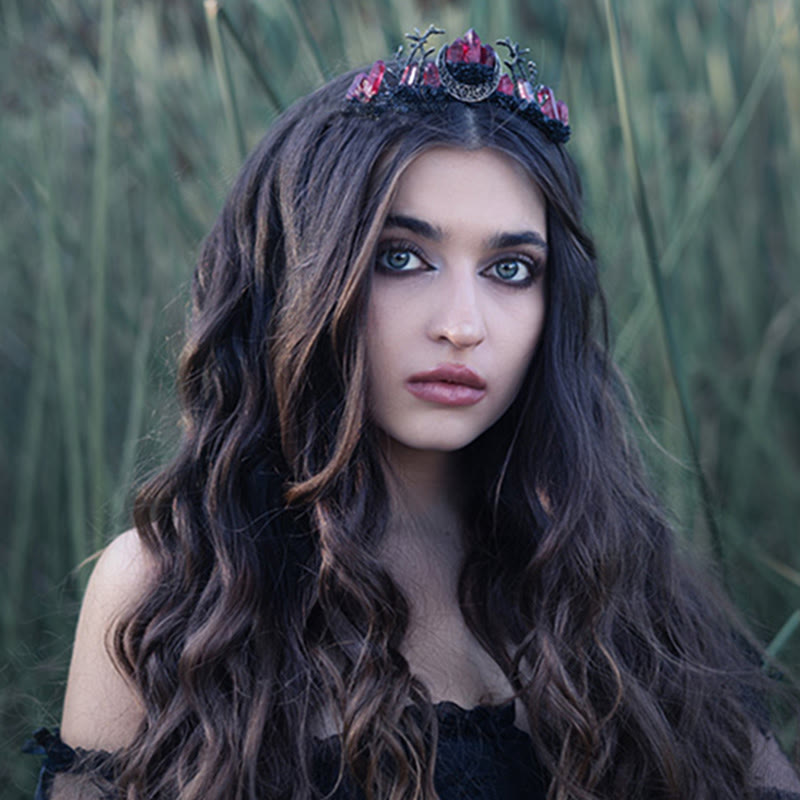 Corona di cristallo con ramo di luna stregata in quarzo rosso Olivenorma