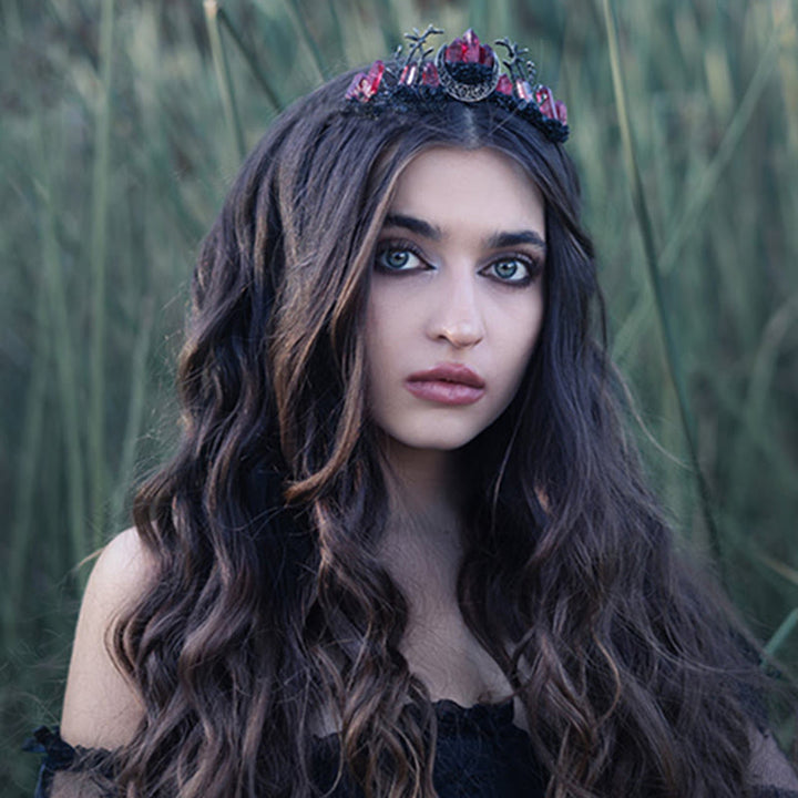 Corona di cristallo con ramo di luna stregata in quarzo rosso Olivenorma