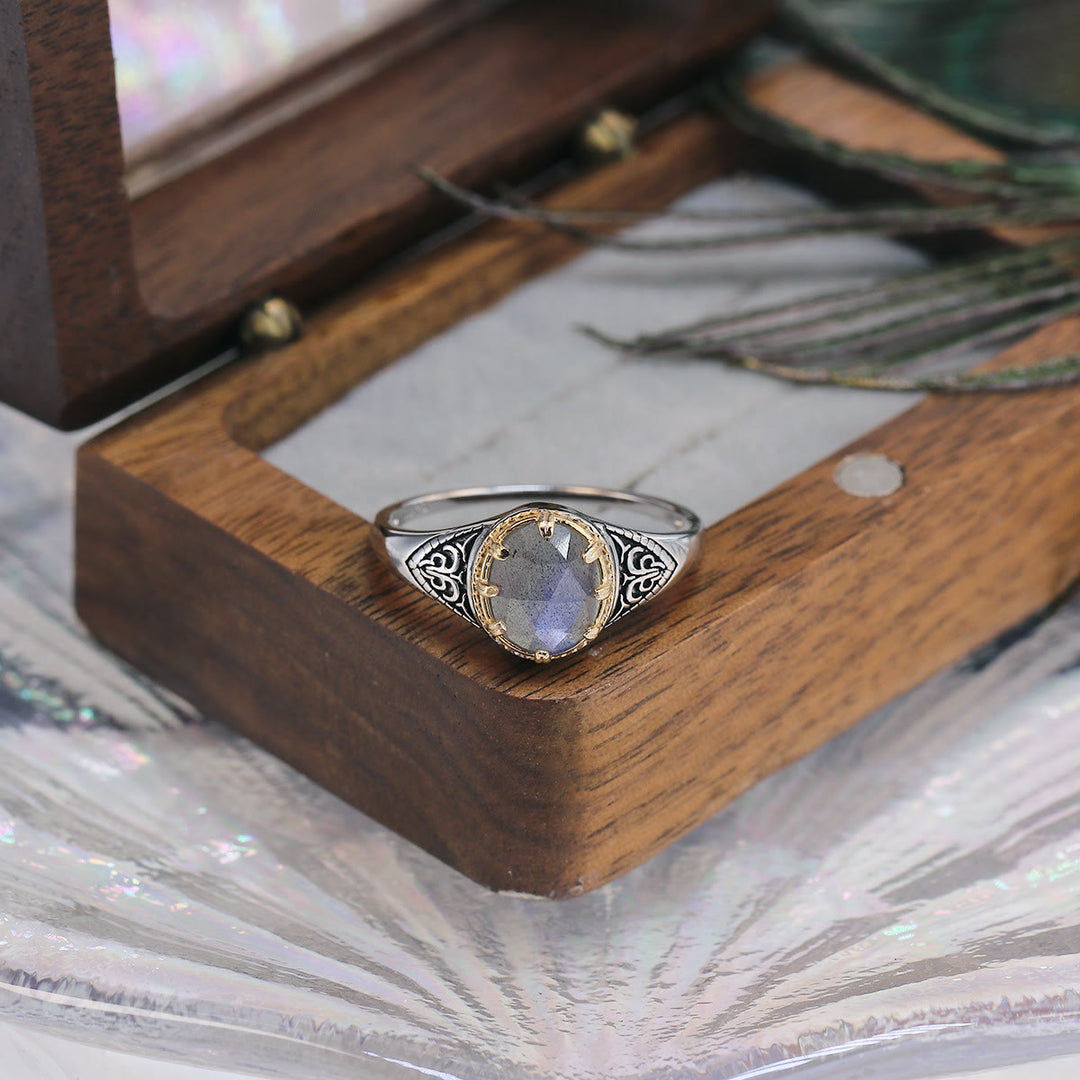 Anello in argento sterling 925 con labradorite naturale Olivenorma
