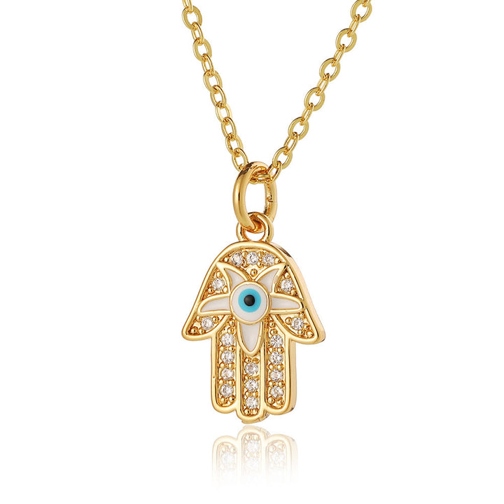 Olivenorma Collana a forma di cuore Hamsa con occhio malvagio in resina epossidica