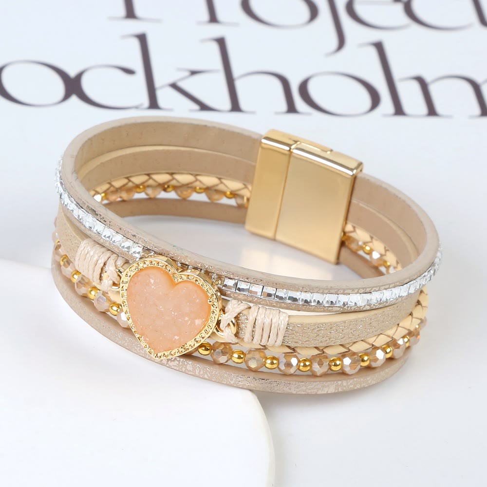 Bracciale in pelle intrecciata multistrato a forma di cuore Olivenorma