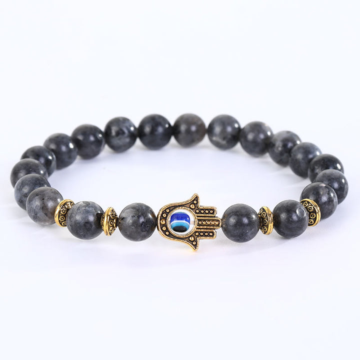 Olivenorma Bracciale Hamsa con perline di pietra di cristallo naturale e malocchio