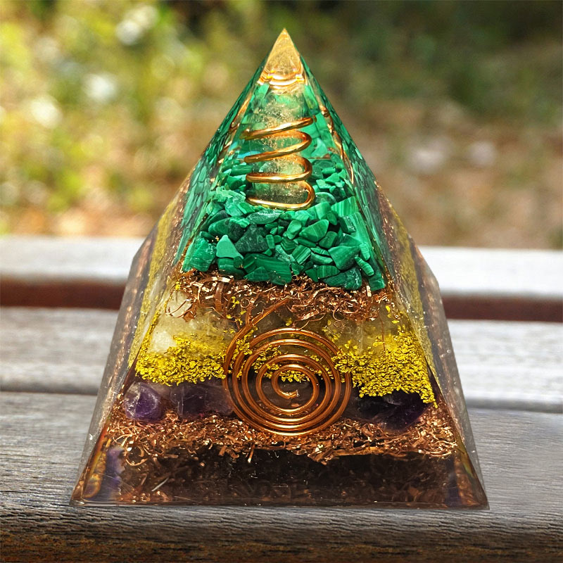 Olivenorma Malachite Citrino Con Piramide Orgonica Ametista