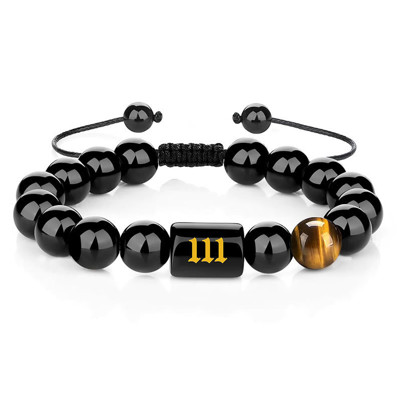 Olivenorma Bracciale con perline di ossidiana da 10 mm, numero alla moda 000-999