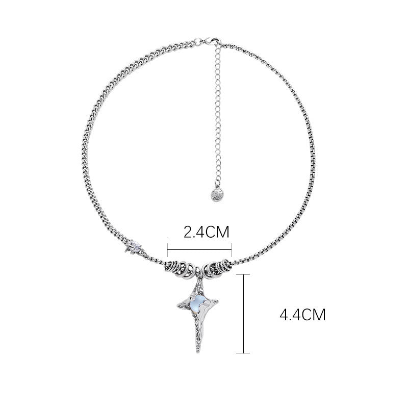 Collana in lega con ciondolo a forma di stella plissettata in pietra di luna Olivenorma