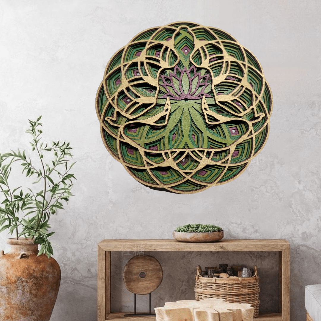 Olivenorma Decorazione murale 3D per meditazione yoga con loto verde