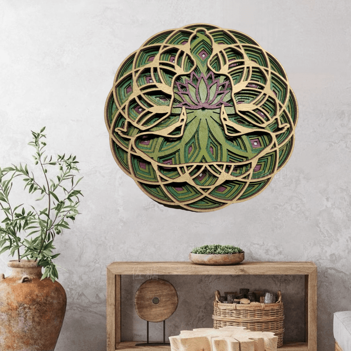 Olivenorma Decorazione murale 3D per meditazione yoga con loto verde