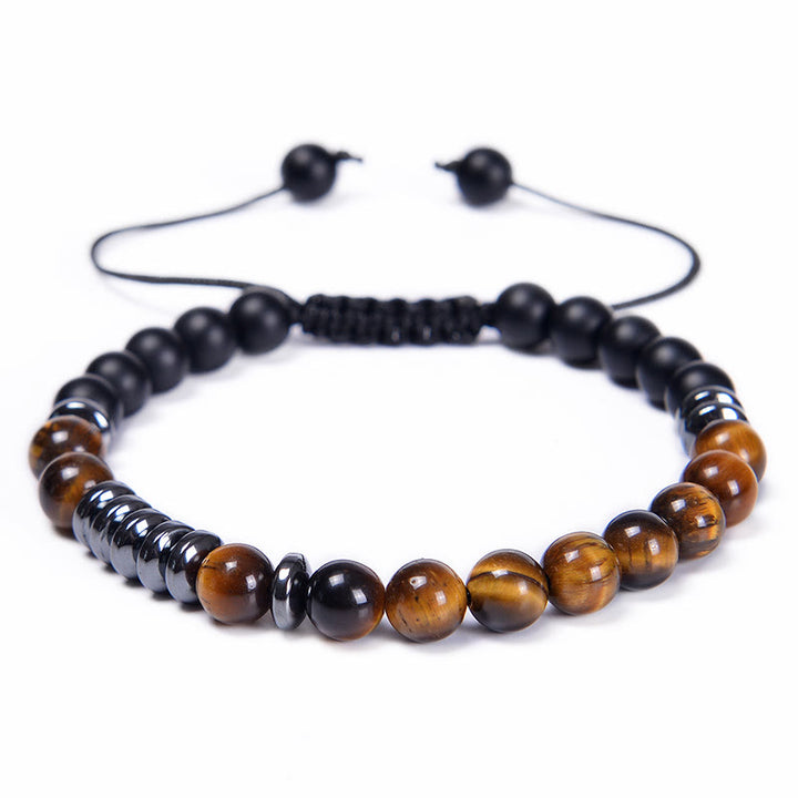 Olivenorma Bracciale da uomo con perline in occhio di tigre blu naturale da 6 mm