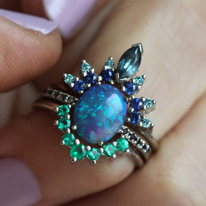 Olivenorma Sapphire con opale - Anello da 3 pezzi