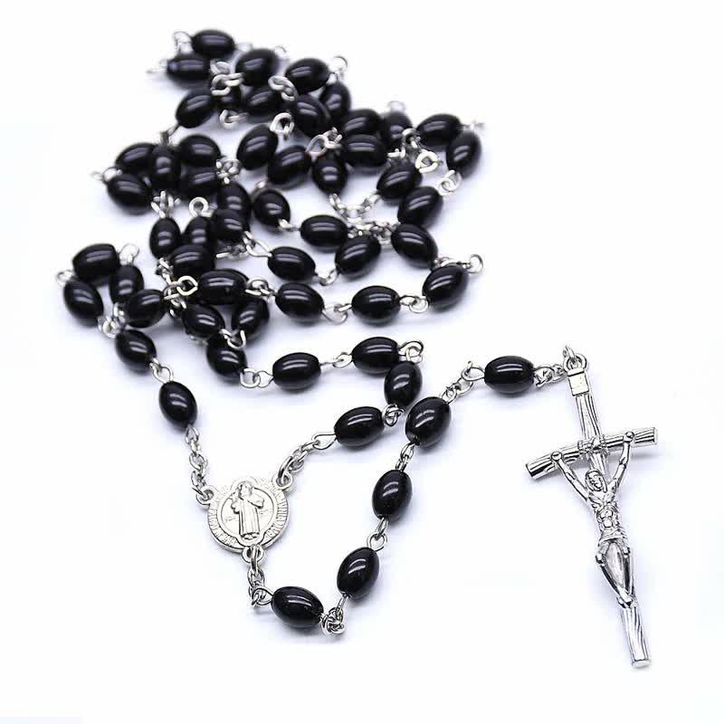 Collana rosario Olivenorma con croce gotica in onice nero o perla