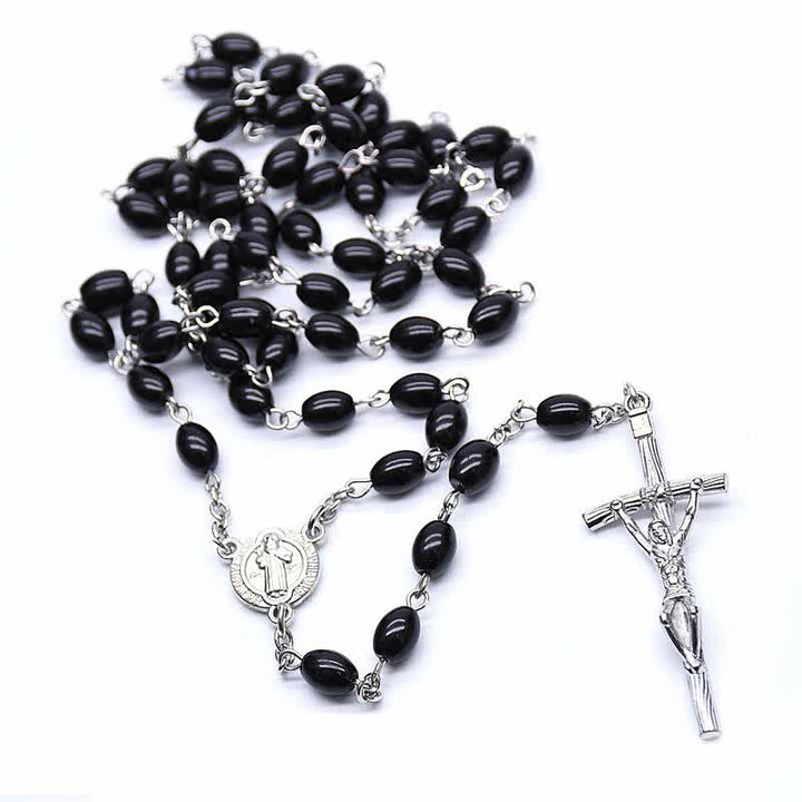 Collana rosario Olivenorma con croce gotica in onice nero o perla