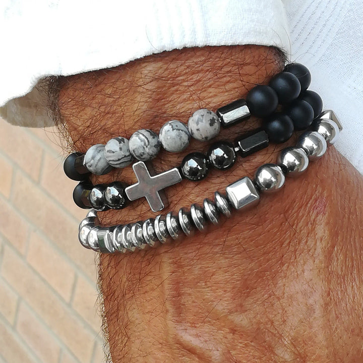 Bracciale da uomo con set di pietre preziose impilabili Olivenorma