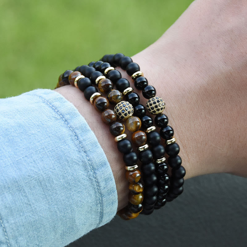 Bracciale da uomo con perline a due strati in cristallo naturale Olivenorma