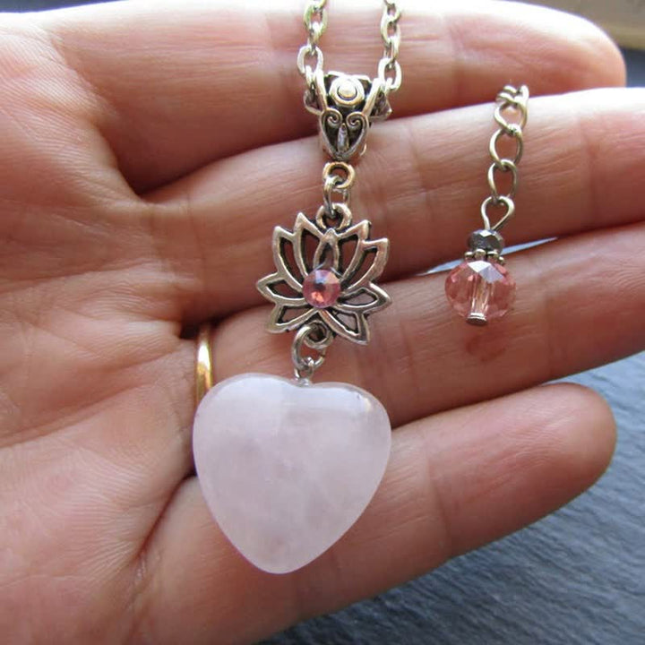 Collana Olivenorma Bohemia Rose Quartz a forma di cuore con loto