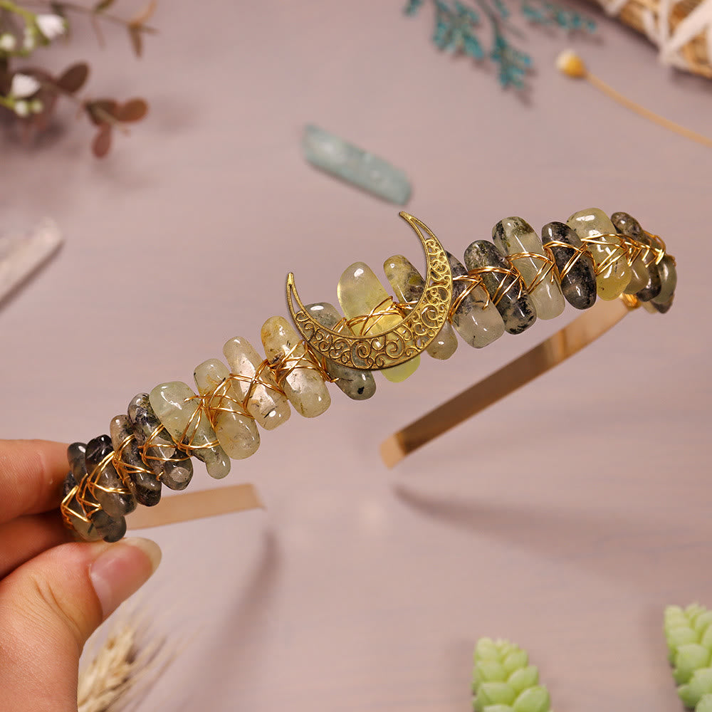 Olivenorma Pietra Naturale Filo d'Oro Corona di Cristallo Lunare