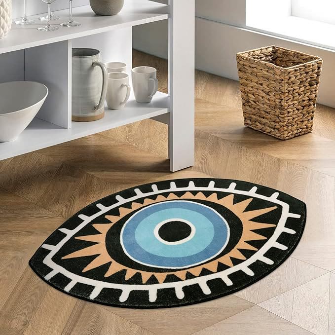 Olivenorma Tappeto antiscivolo per il bagno con motivo Evil Eye nero, lavabile 