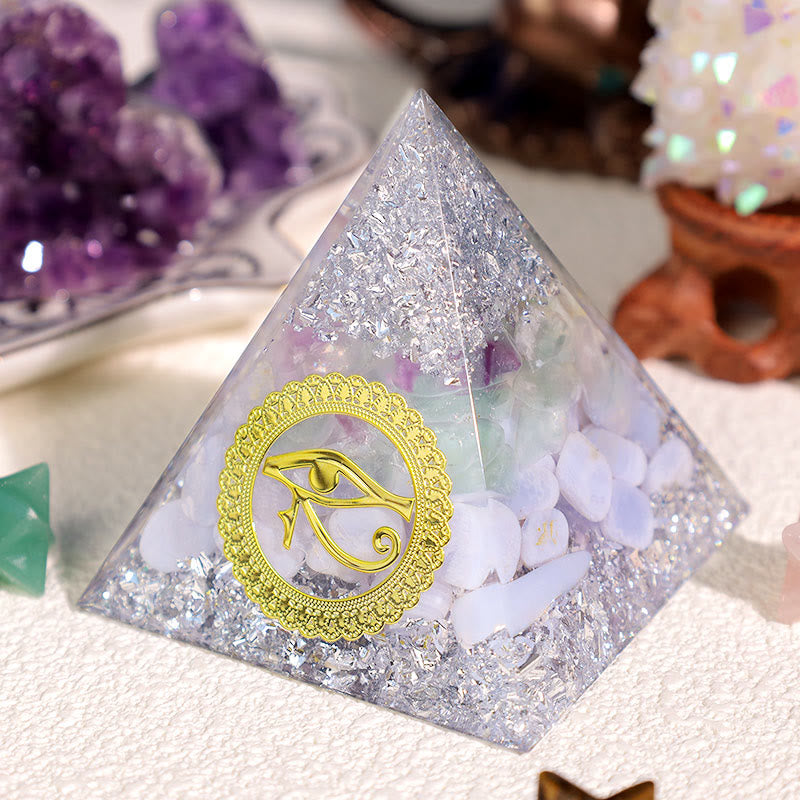 Olivenorma Calcedonio Blu Fluorite Occhio di Horus Piramide Orgonica