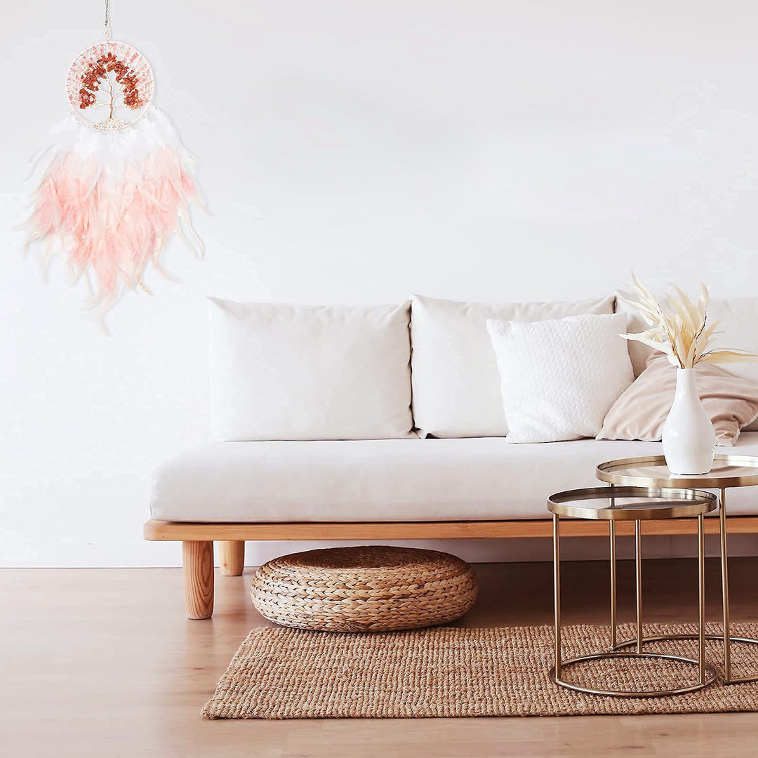 Olivenorma Crystal Tree of Life Acchiappasogni con piume rosa