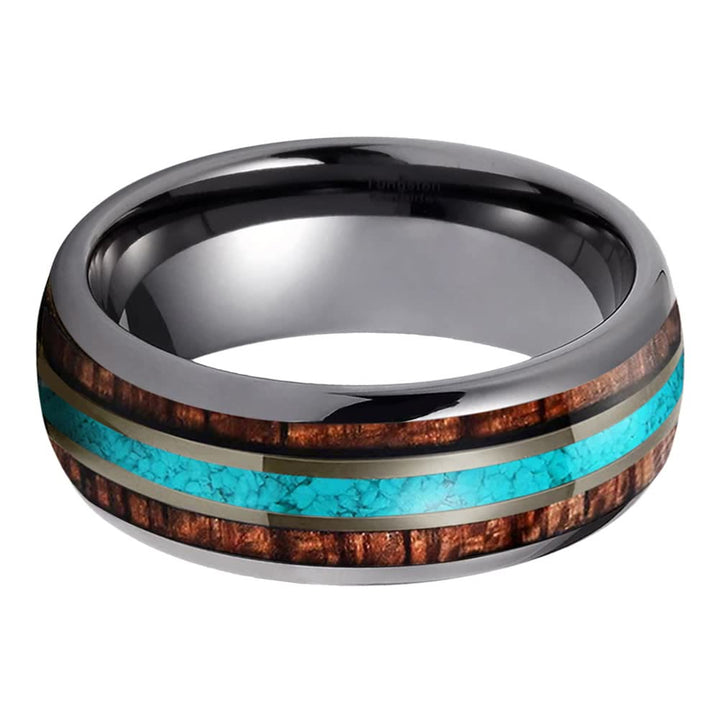 Anello in carburo di tungsteno lucido turchese da 8 mm in legno Olivenorma