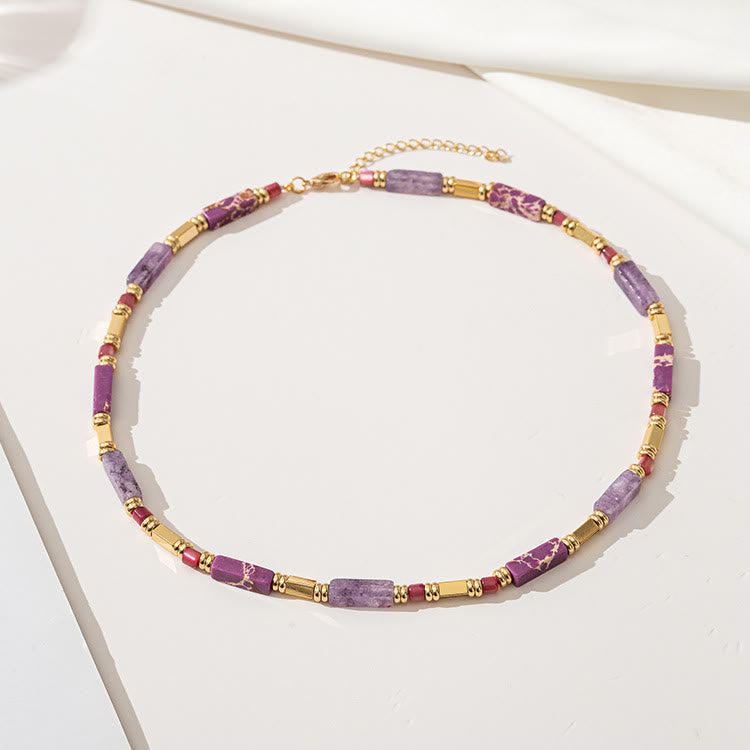 Collana con clavicola in pietra viola Charoite e rettangolo geometrico Olivenorma