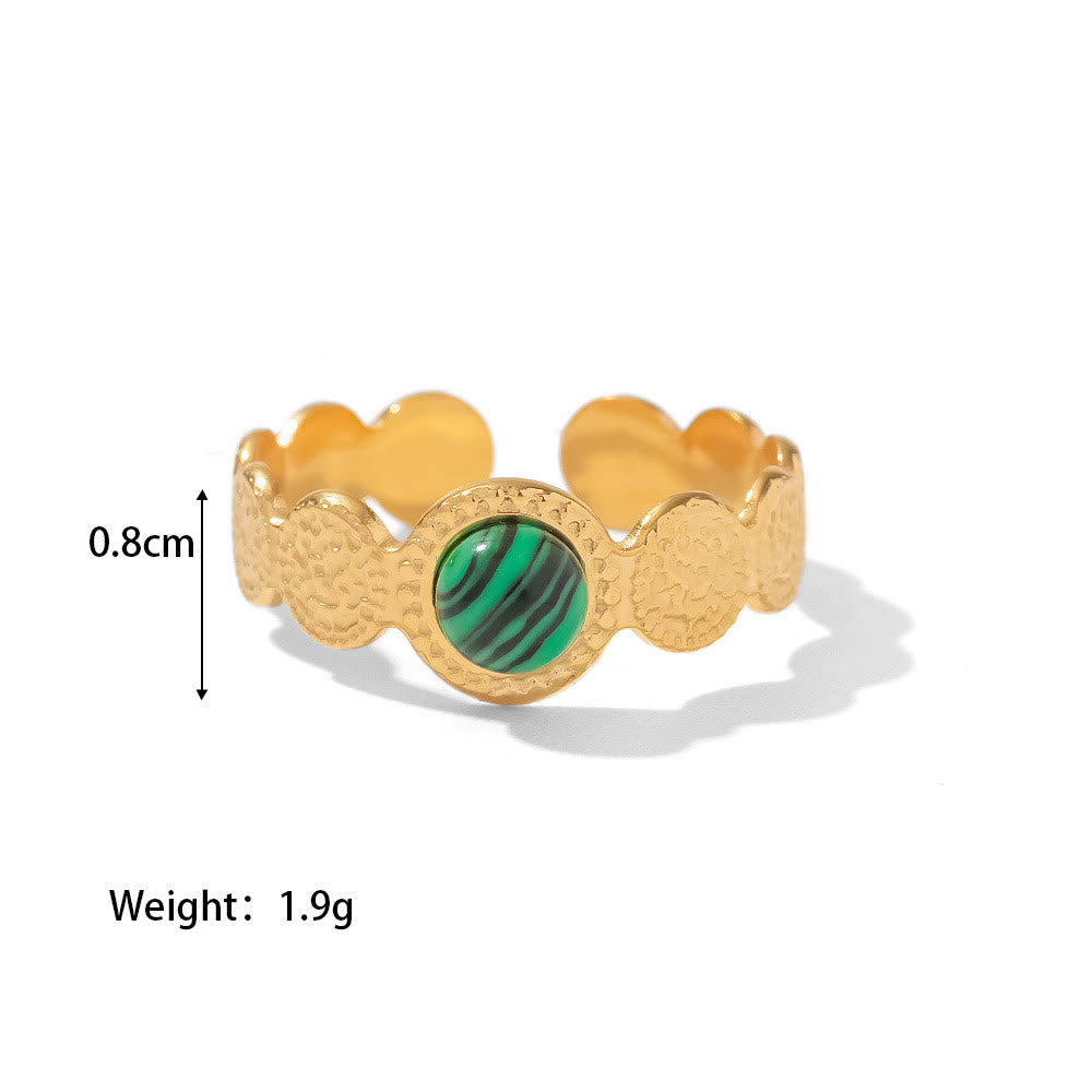 Olivenorma Anello aperto in malachite naturale verde oro