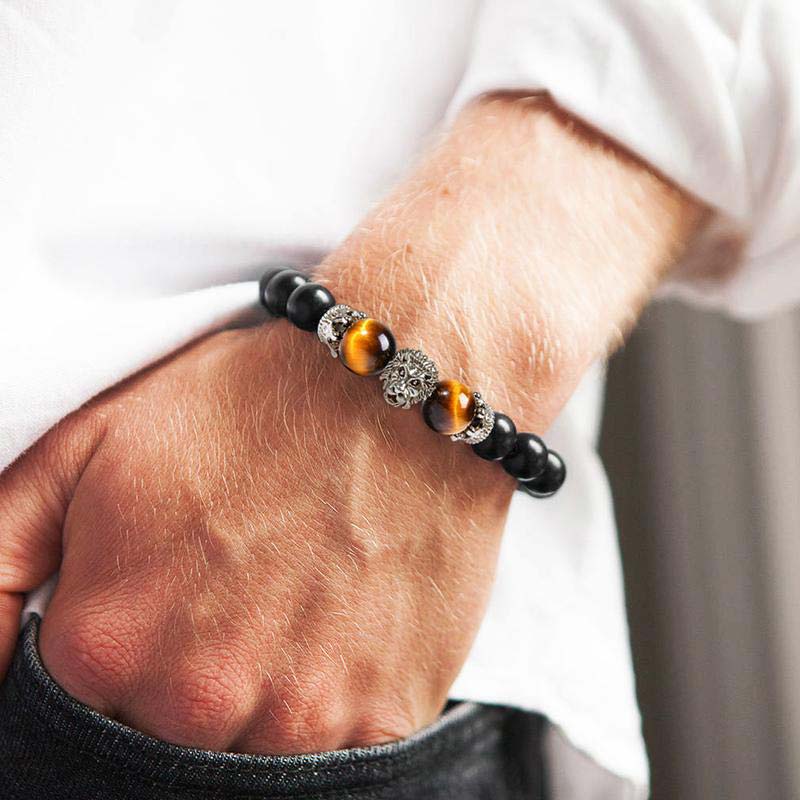 Bracciale con simbolo del leone in pietra di cristallo naturale Olivenorma 