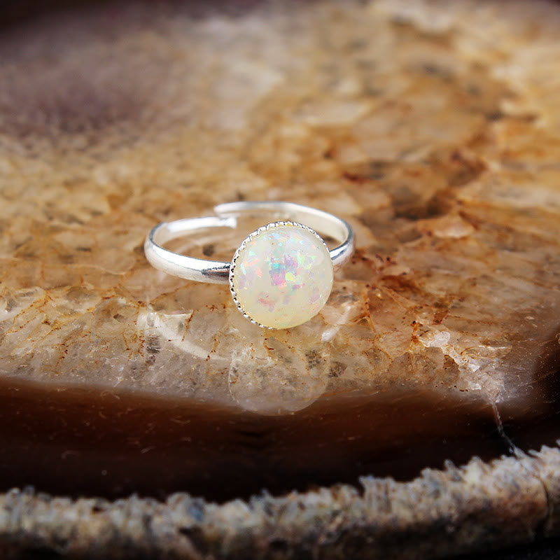 Anello regolabile semplice a semicerchio con pietra di luna e opale Olivenorma 