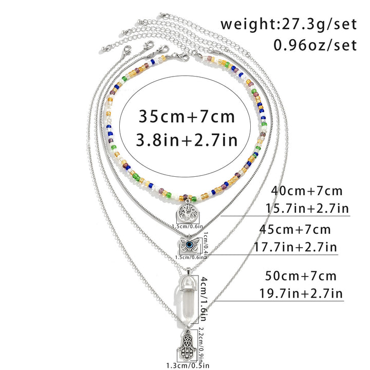 Olivenorma Set di collana con ciondolo Hamsa con albero della vita in quarzo naturale
