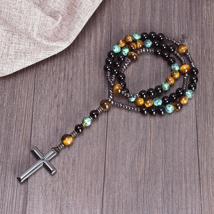Collana con ciondolo rosario in pietra naturale cattolica Olivenorma Cross