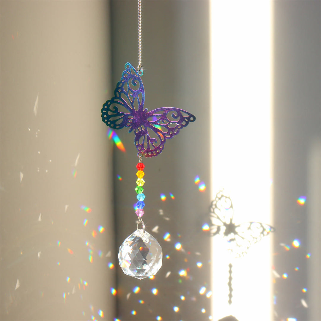 Olivenorma Clear Crystal Chakra Beads Hanging Wind Chime Suncatcher - Farfalla colorata pendente - image 37