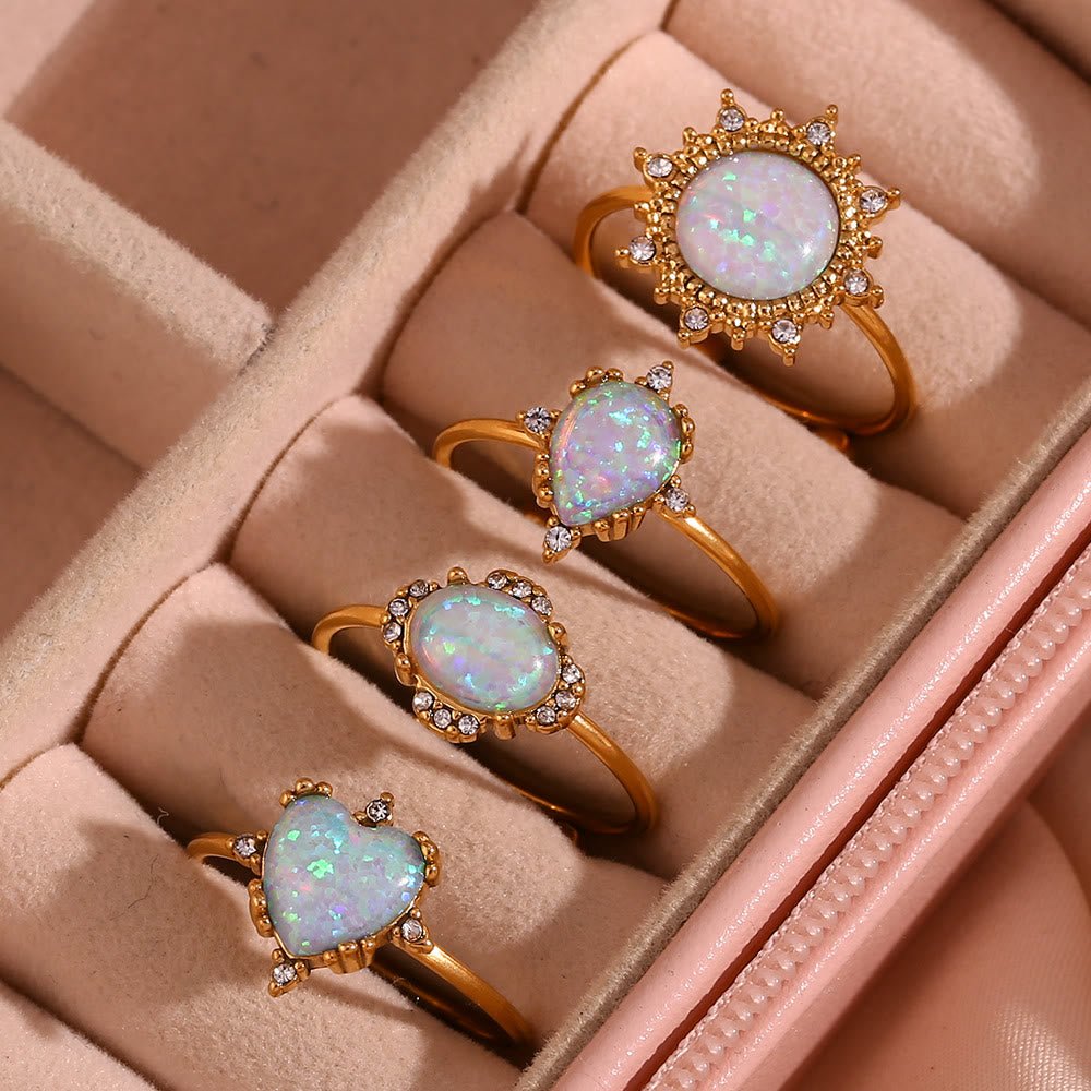 Anello regolabile Olivenorma Natural Opal Sun Heart 