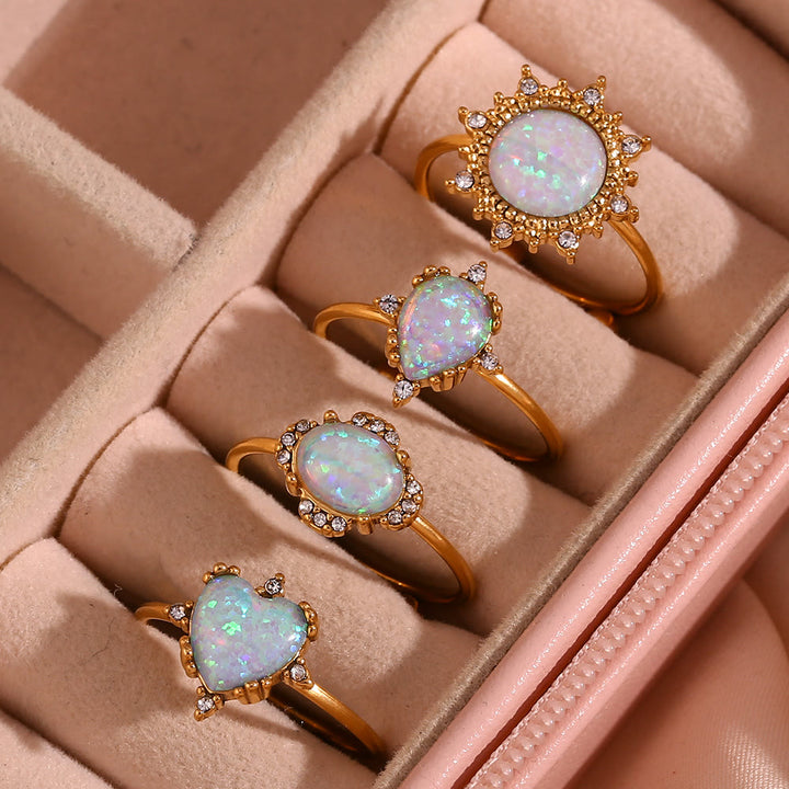 Anello regolabile Olivenorma Natural Opal Sun Heart 