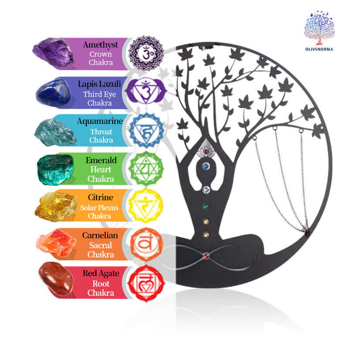 Olivenorma Albero della vita Decorazione da parete in metallo con chakra del loto