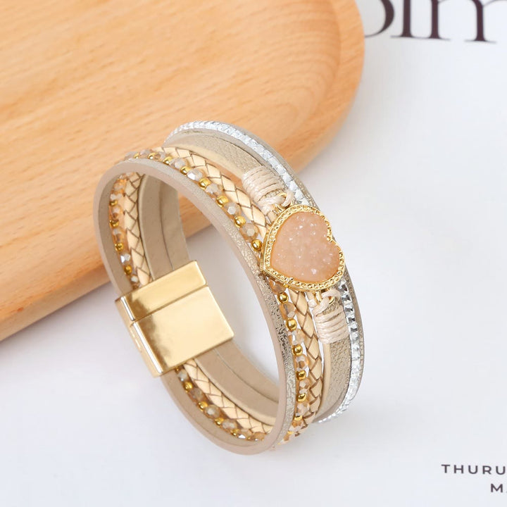 Bracciale in pelle intrecciata multistrato a forma di cuore Olivenorma
