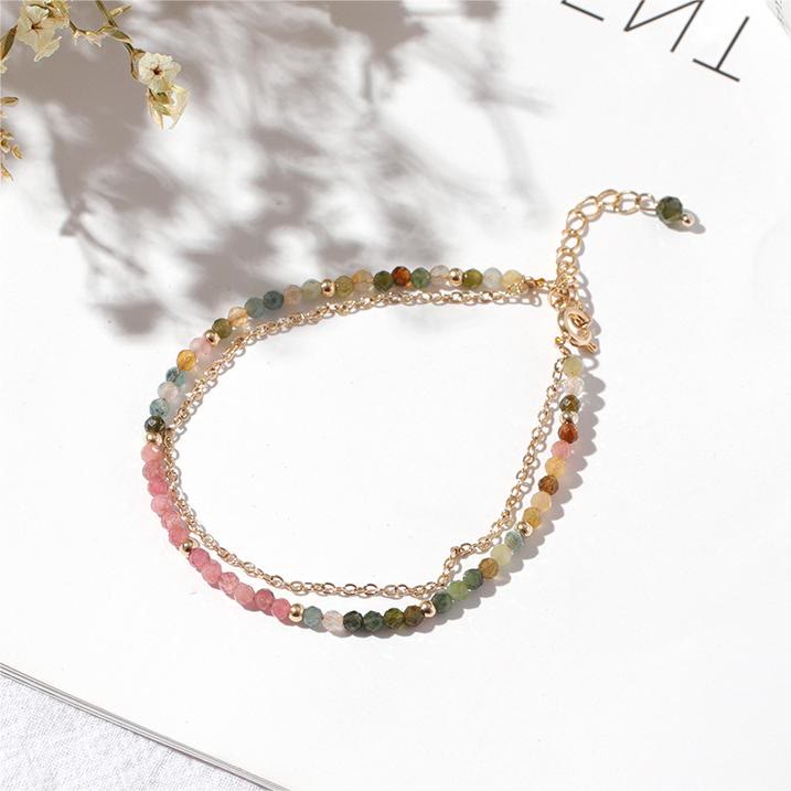 Bracciale doppio sottile in rame placcato oro tormalina Olivenorma