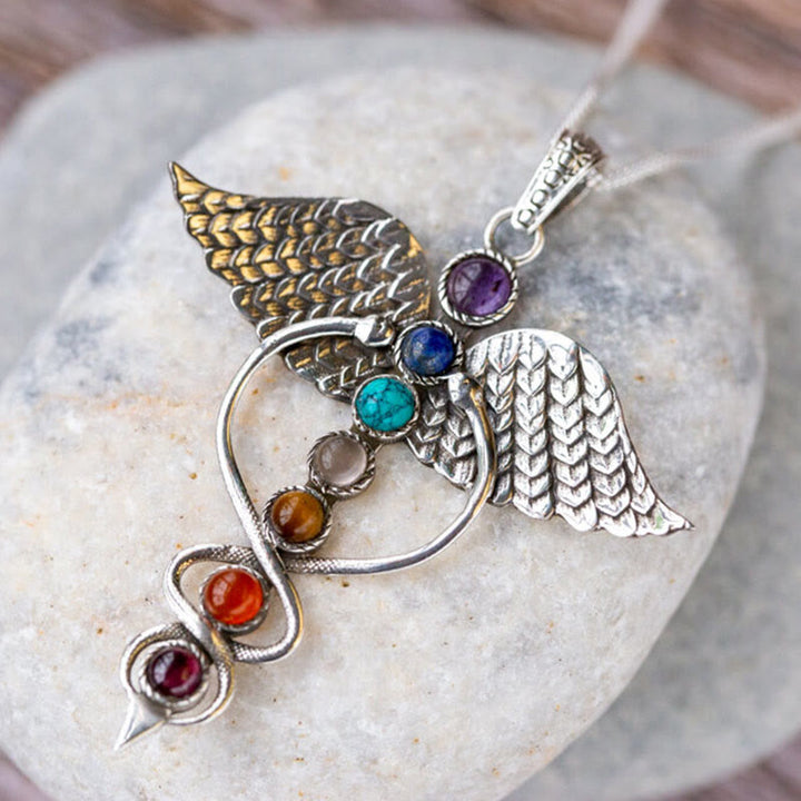 Collana di guarigione dei 7 chakra con ala Olivenorma