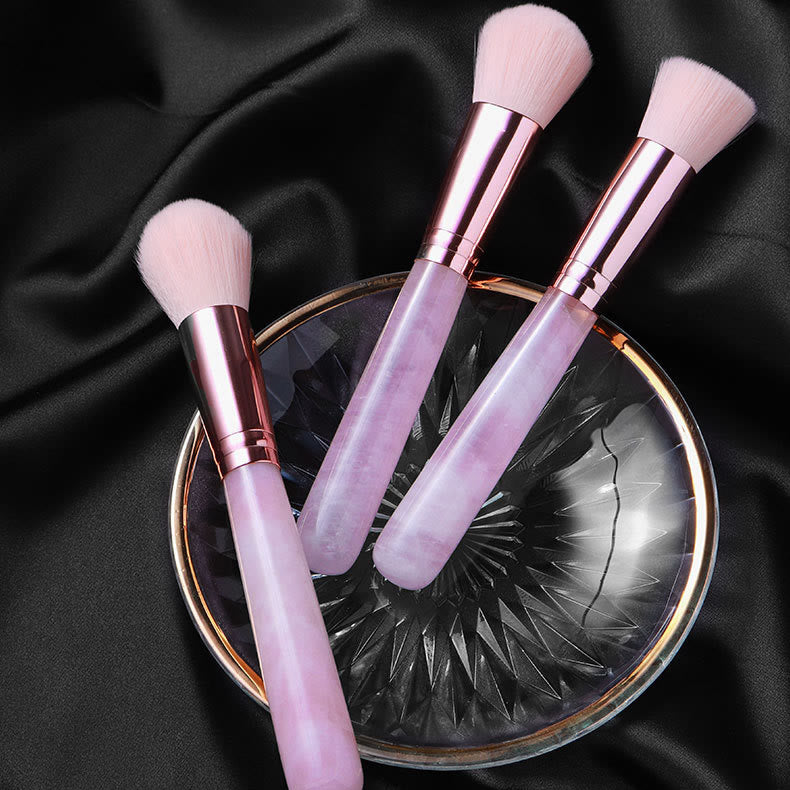 Olivenorma Pennello per il trucco con manico in cristallo naturale e decorazione in pietra preziosa 