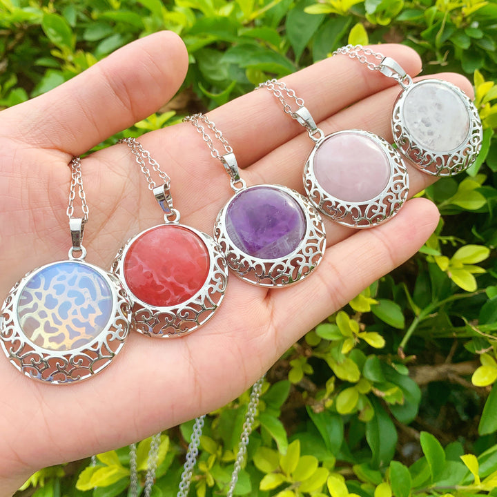 Collana regolabile in pietra autentica di cristallo rotondo Olivenorma