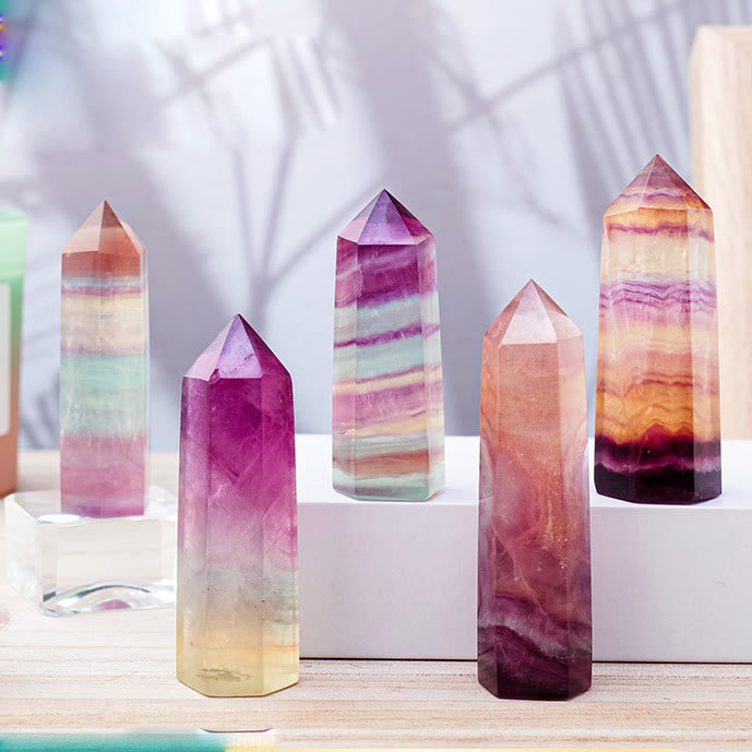 Olivenorma Natural Rainbow Fluorite Esagonale Pilastri Bacchette di Cristallo