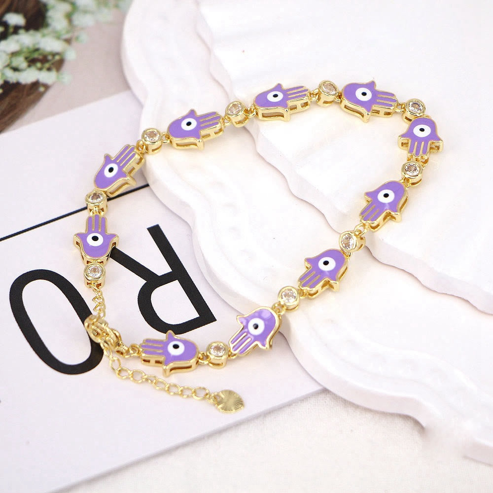 Olivenorma Bracciale Hamsa con Zircone Smaltato Colorato e Occhio Malvagio 