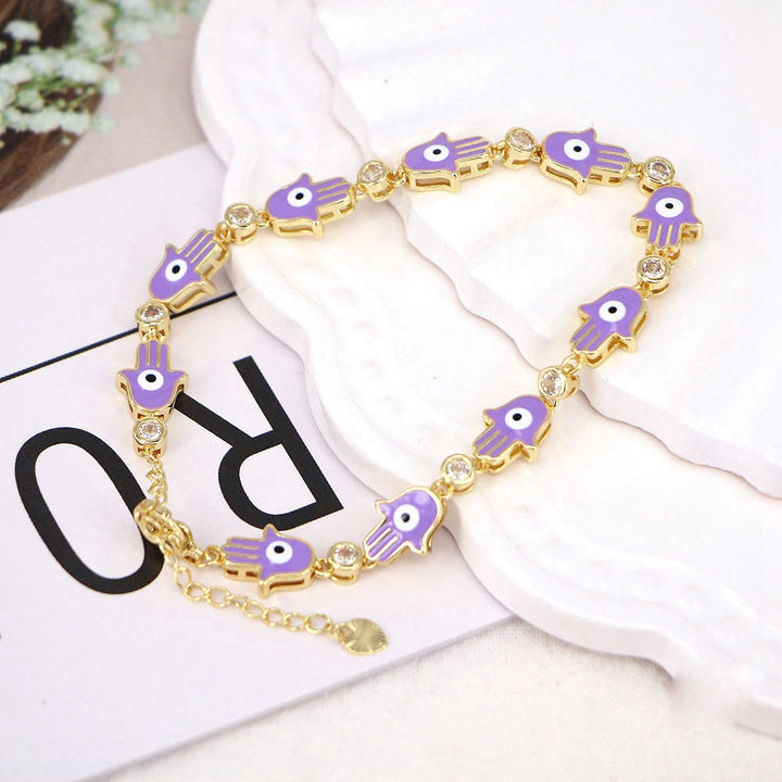 Olivenorma Bracciale Hamsa con Zircone Smaltato Colorato e Occhio Malvagio 