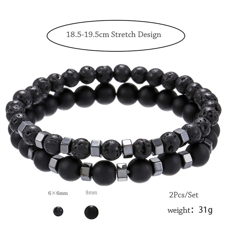 Bracciale da uomo con set elasticizzato in pietra lavica Olivenorma