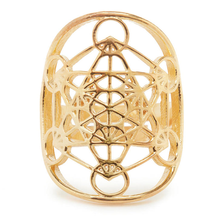 Anello regolabile in acciaio inossidabile con simbolo del cubo di Metatron di Olivenorma 