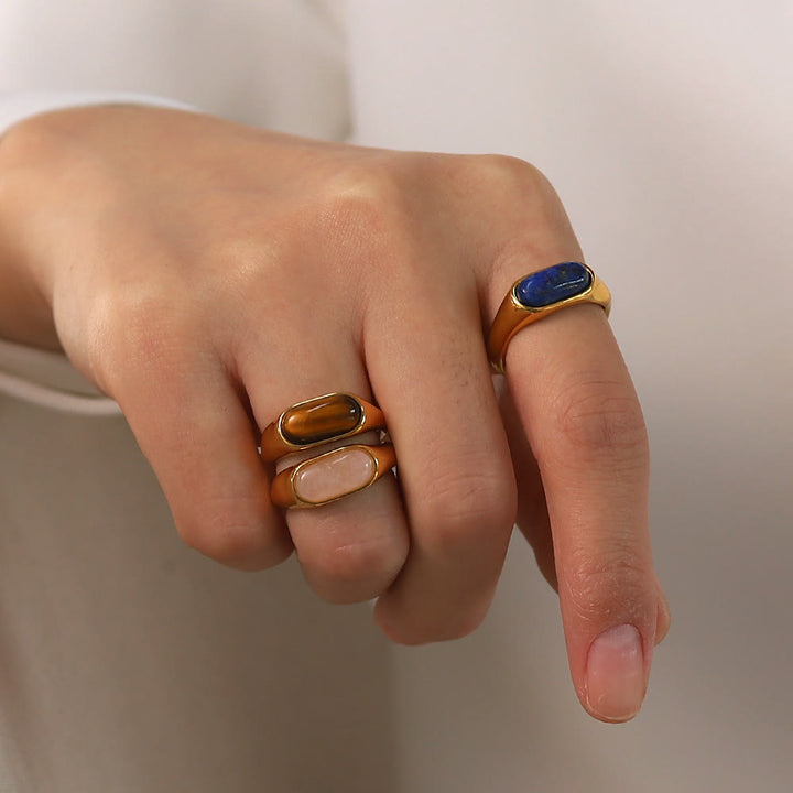 Anello color oro con pietra naturale ovale Olivenorma