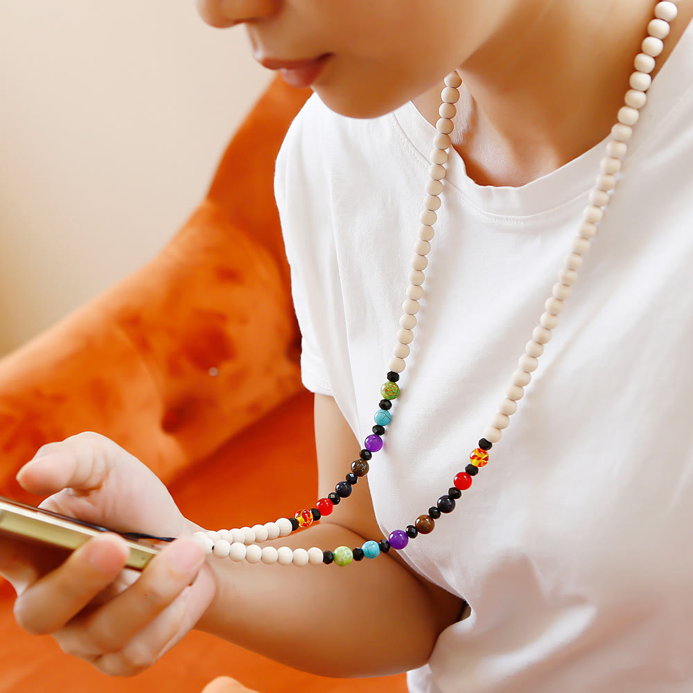 Olivenorma Cinturino per telefono in perline di legno di cristallo naturale