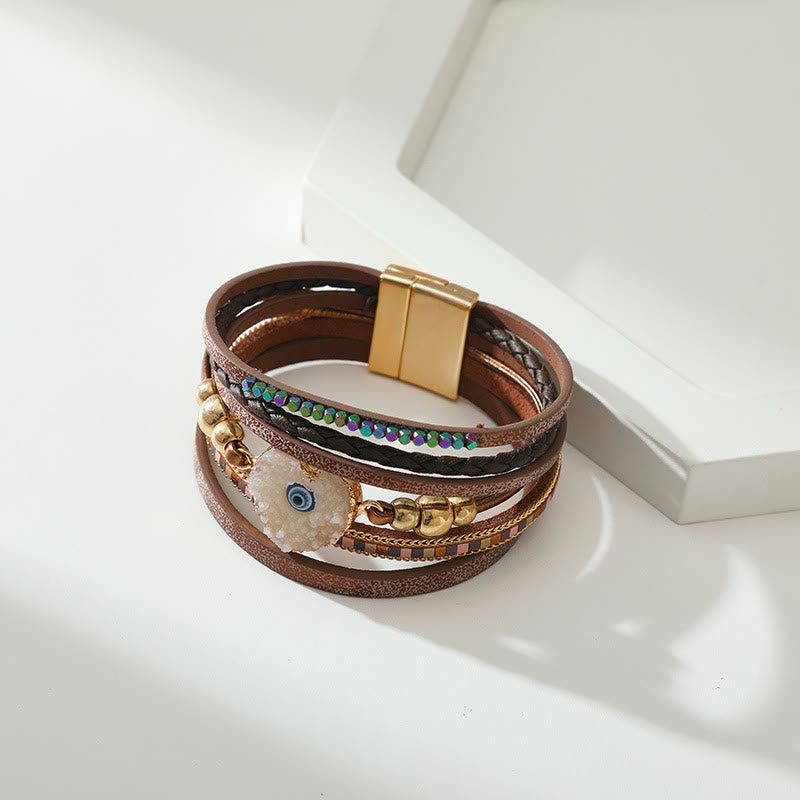 Olivenorma "Tripla protezione" Braccialetto con perline dorate e cristallo a forma di cuore contro il malocchio